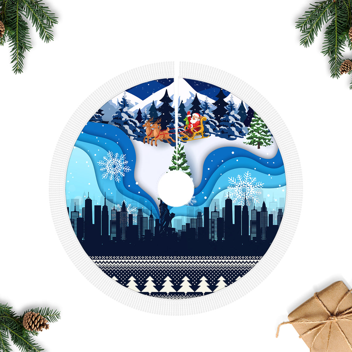 New York Christmas Tree Skirt Manhattan Statue Of Liberty - Wonder Print Shop