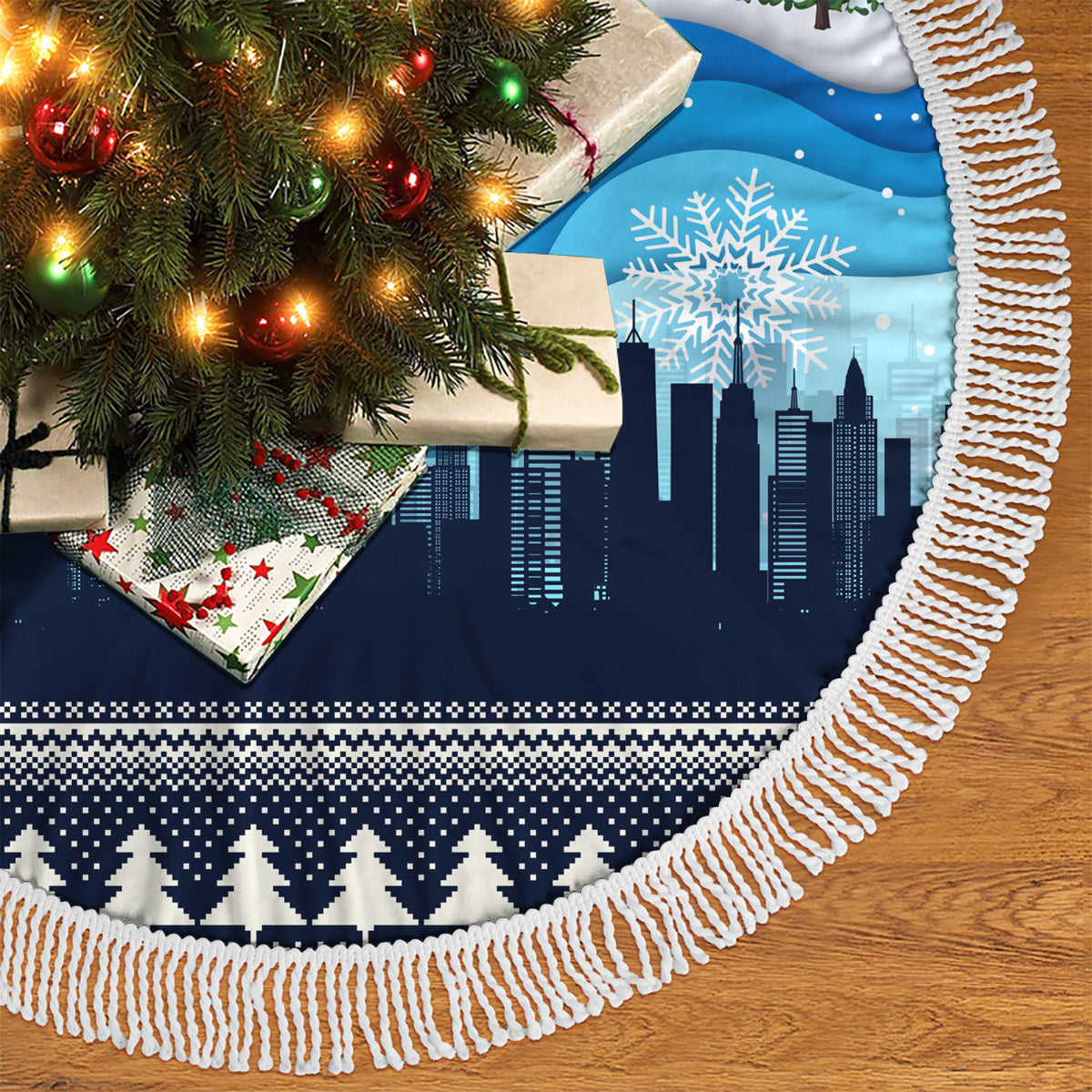 New York Christmas Tree Skirt Manhattan Statue Of Liberty - Wonder Print Shop