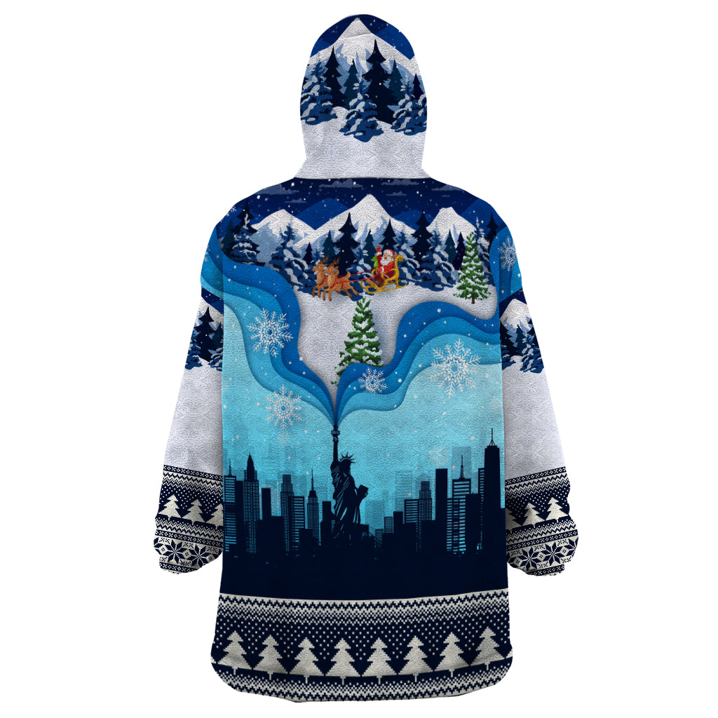 New York Christmas Wearable Blanket Hoodie Manhattan Statue Of Liberty - Wonder Print Shop