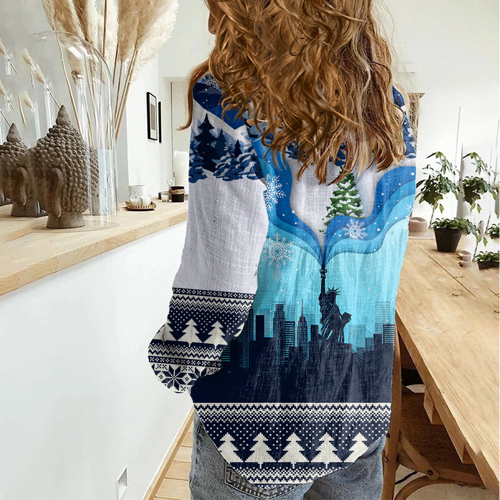 New York Christmas Women Casual Shirt Manhattan Statue Of Liberty - Wonder Print Shop