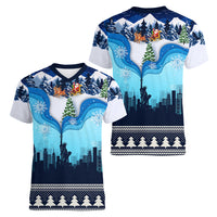 New York Christmas Women V Neck T Shirt Manhattan Statue Of Liberty - Wonder Print Shop