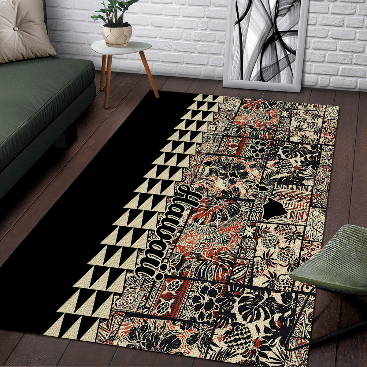 Hawaiian Quilt Area Rug Hibiscus Kakau Vintage Style - Wonder Print Shop