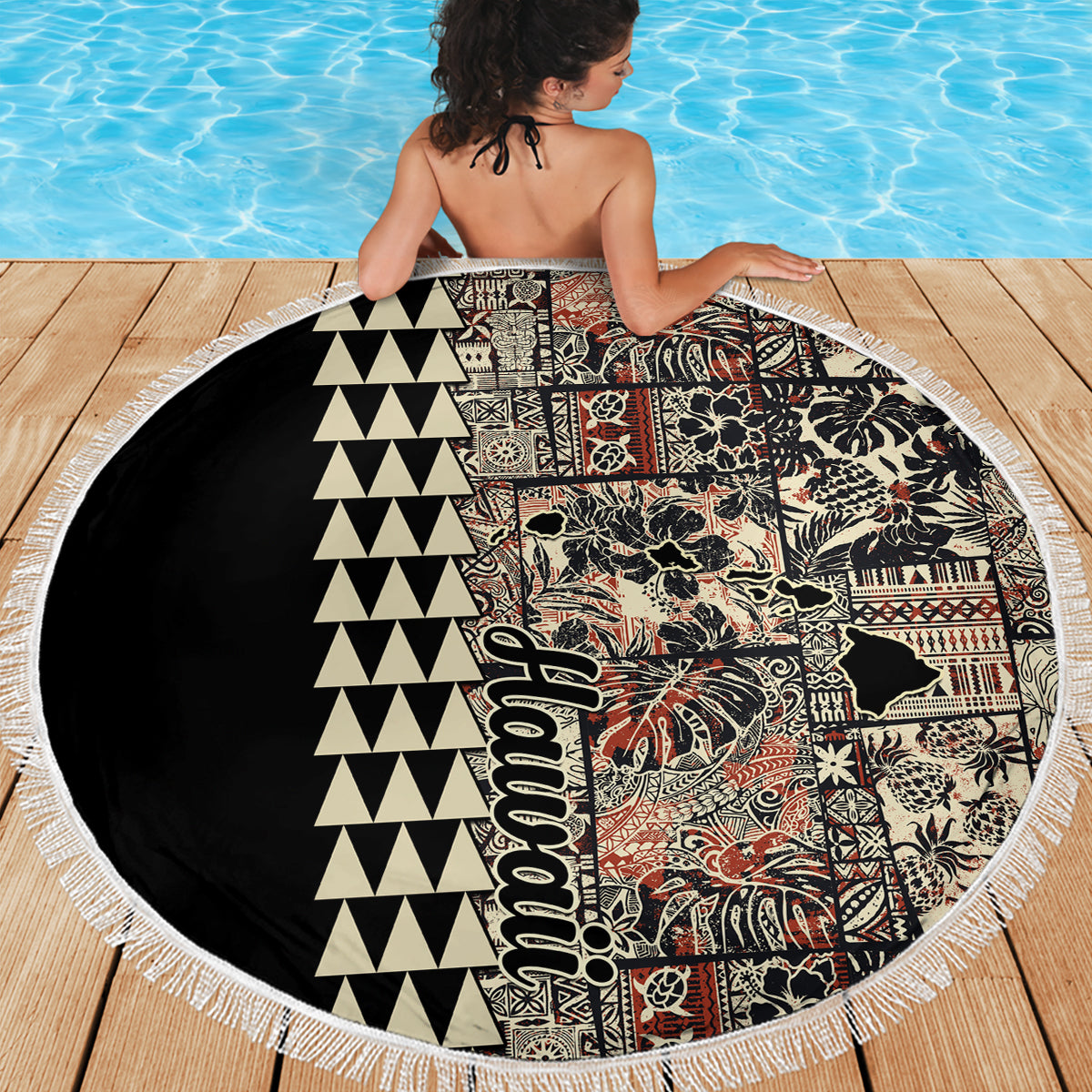 Hawaiian Quilt Beach Blanket Hibiscus Kakau Vintage Style - Wonder Print Shop