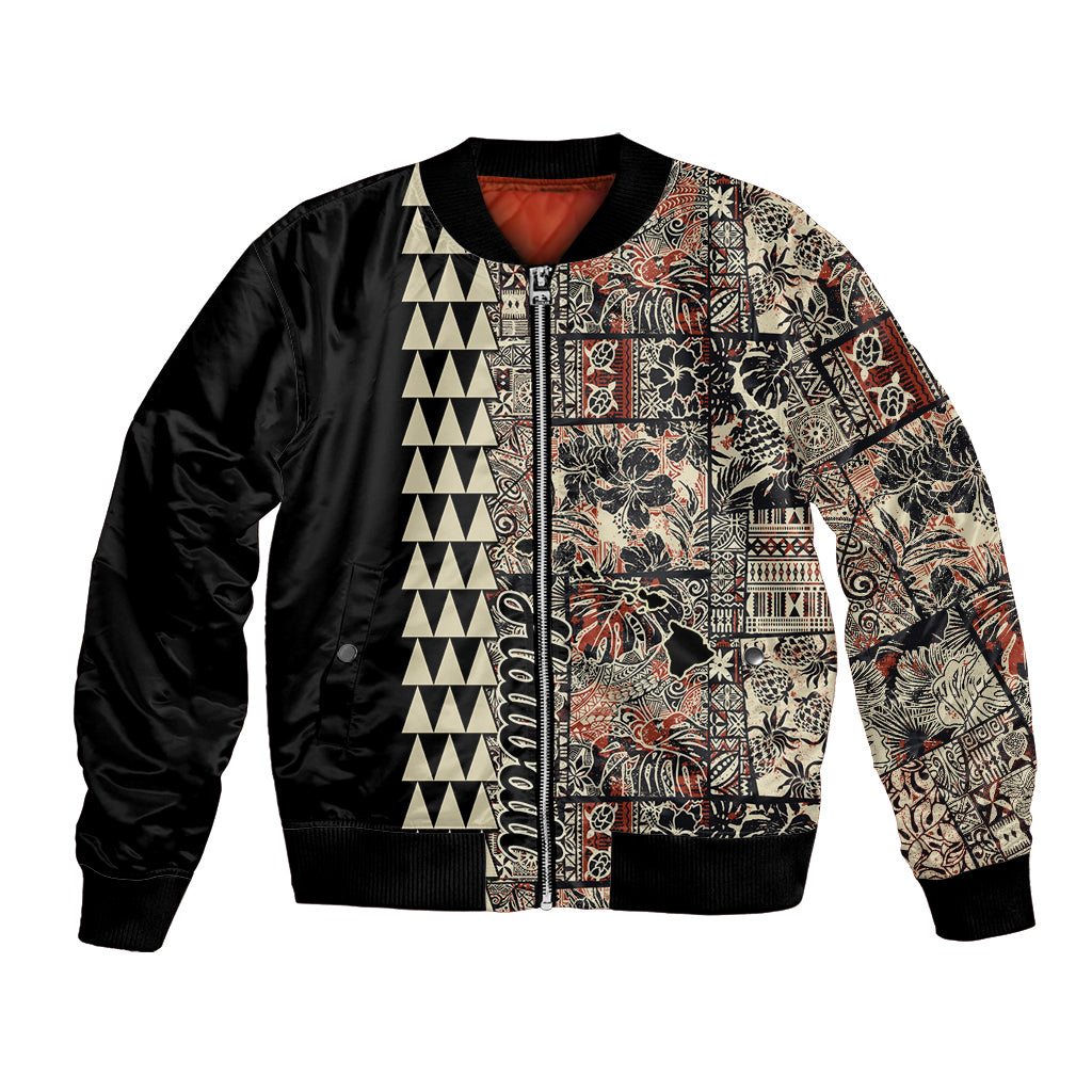 Hawaiian Quilt Bomber Jacket Hibiscus Kakau Vintage Style - Wonder Print Shop