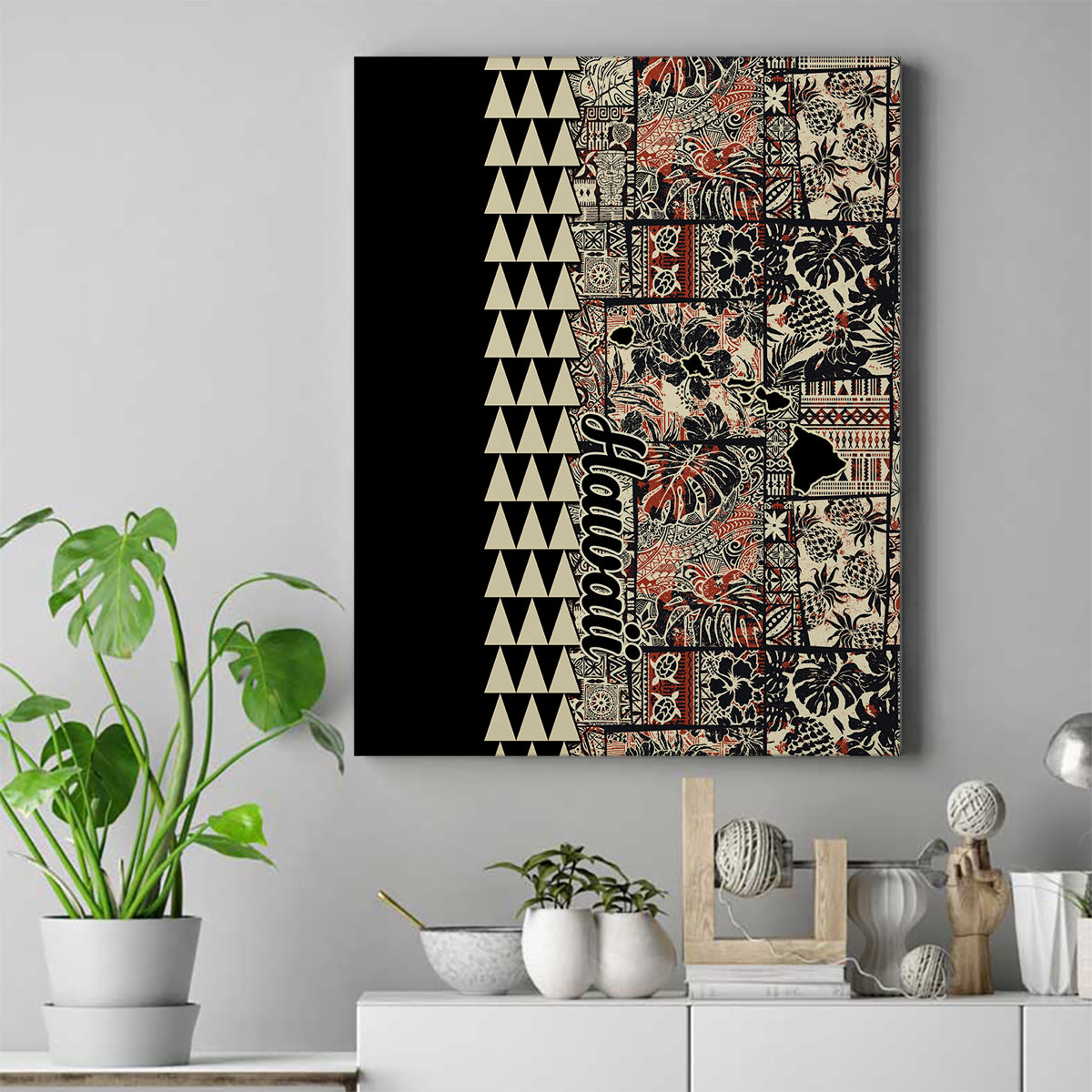 Hawaiian Quilt Canvas Wall Art Hibiscus Kakau Vintage Style - Wonder Print Shop