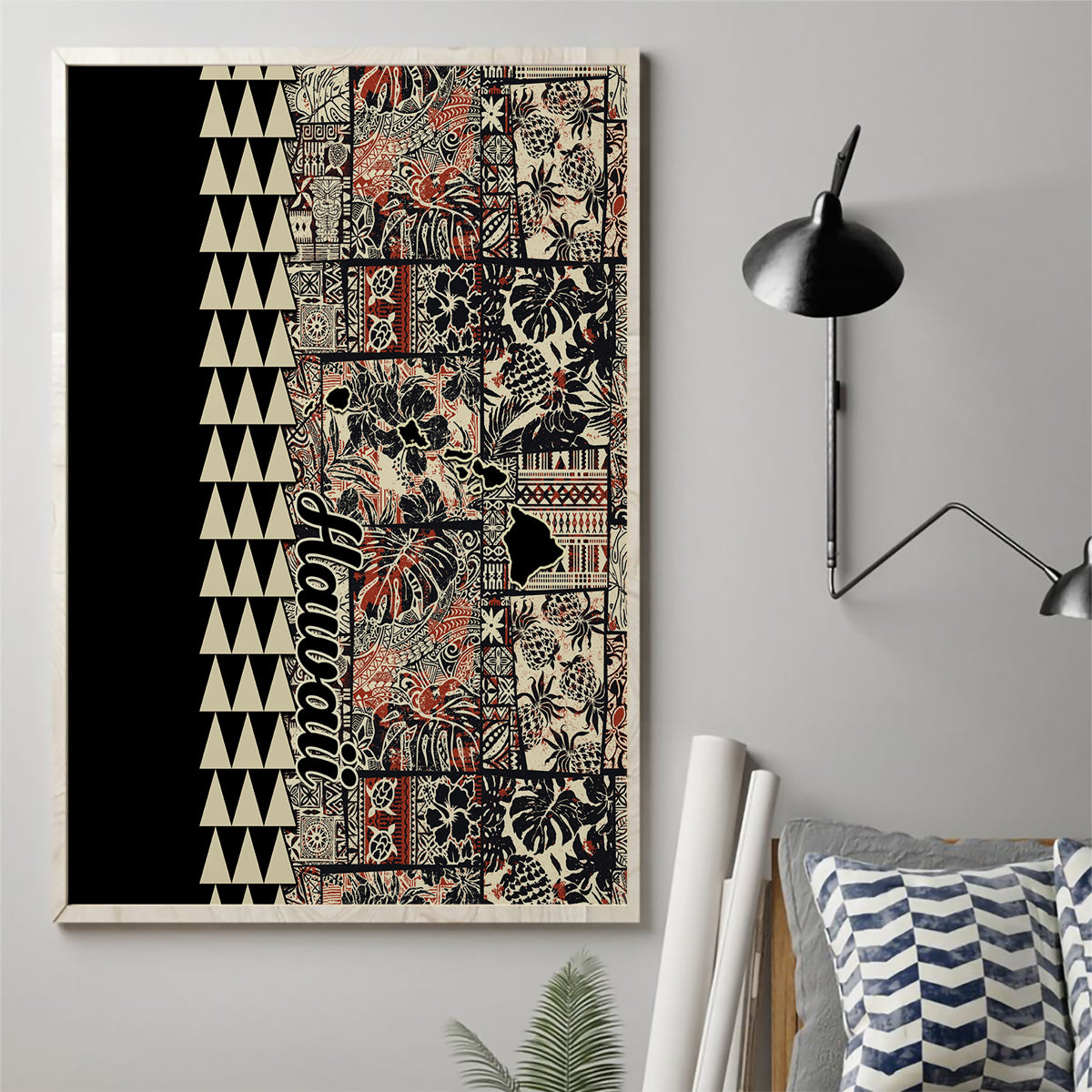 Hawaiian Quilt Canvas Wall Art Hibiscus Kakau Vintage Style - Wonder Print Shop