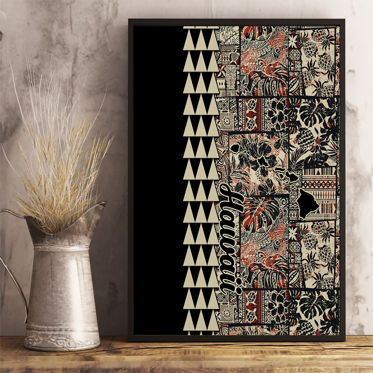 Hawaiian Quilt Canvas Wall Art Hibiscus Kakau Vintage Style - Wonder Print Shop