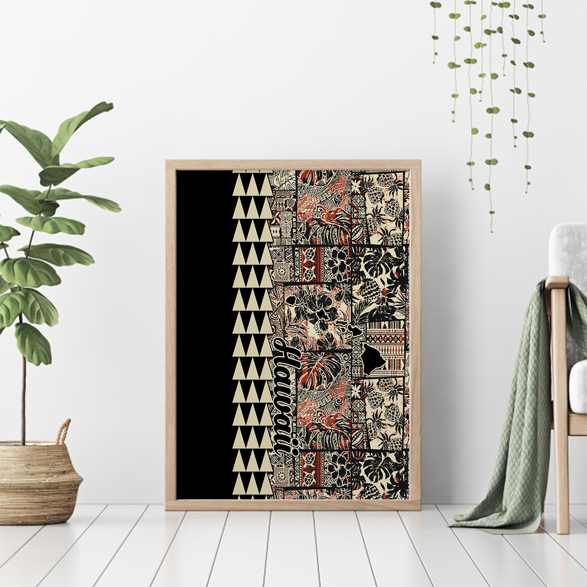 Hawaiian Quilt Canvas Wall Art Hibiscus Kakau Vintage Style - Wonder Print Shop