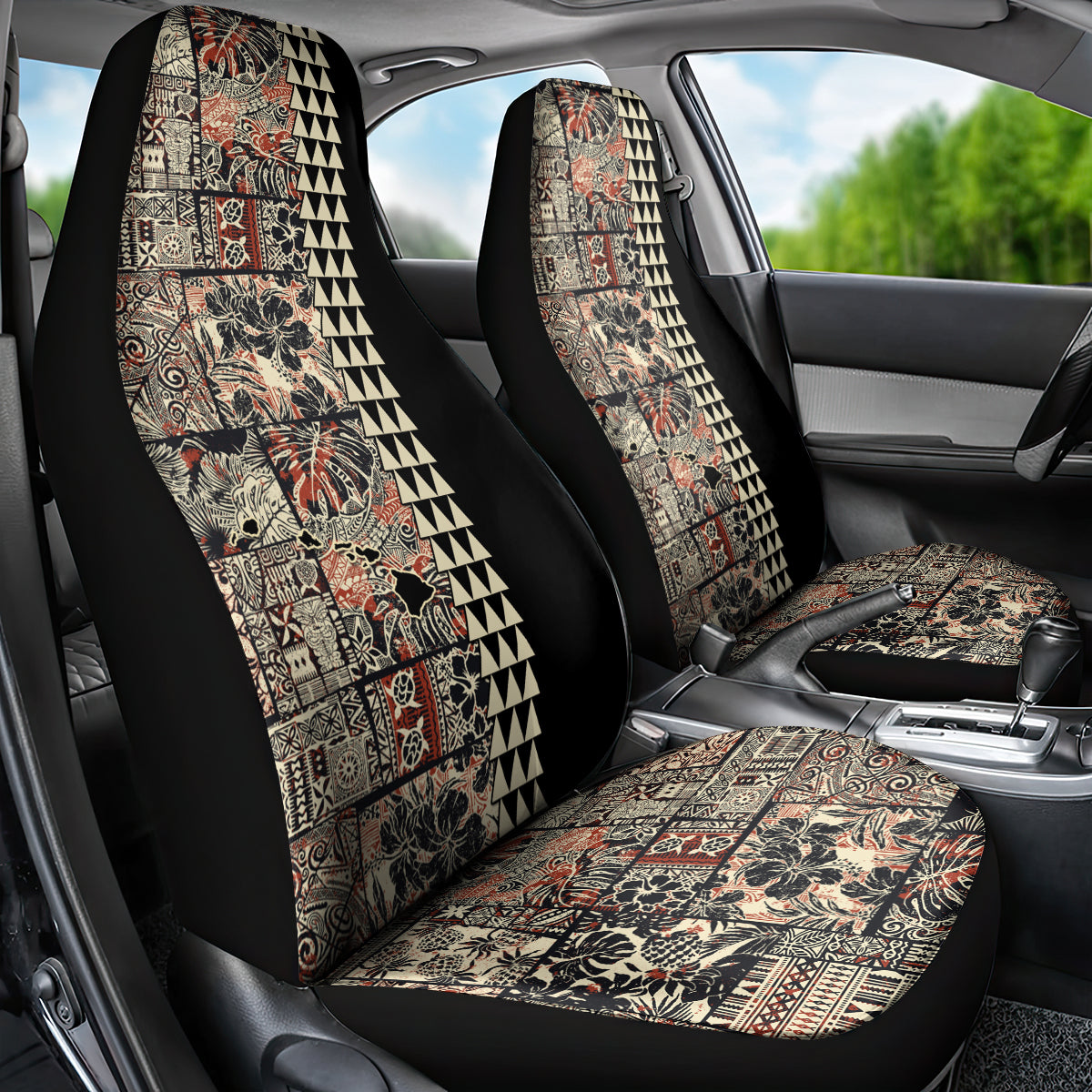 Hawaiian Quilt Car Seat Cover Hibiscus Kakau Vintage Style - Wonder Print Shop