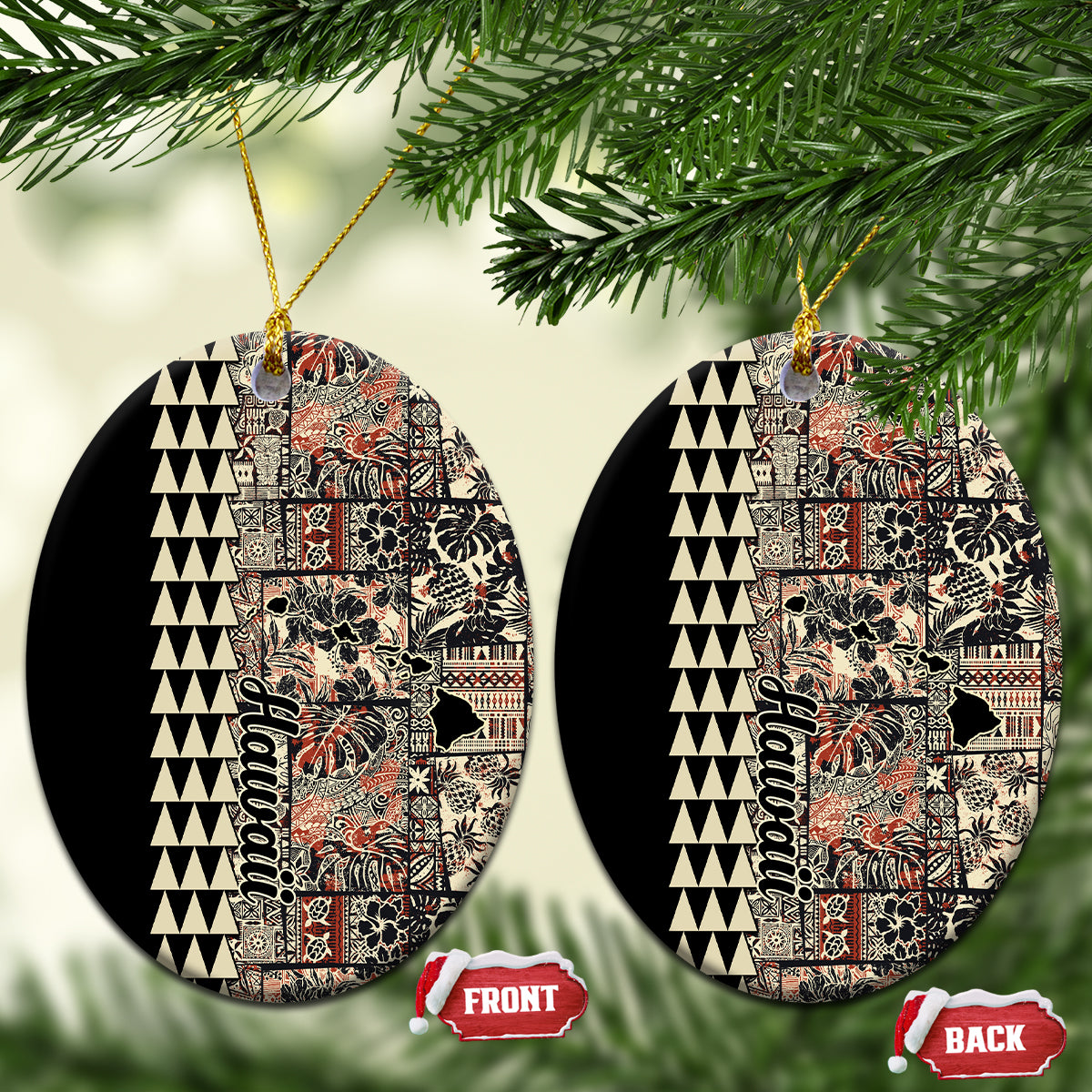 Hawaiian Quilt Ceramic Ornament Hibiscus Kakau Vintage Style - Wonder Print Shop