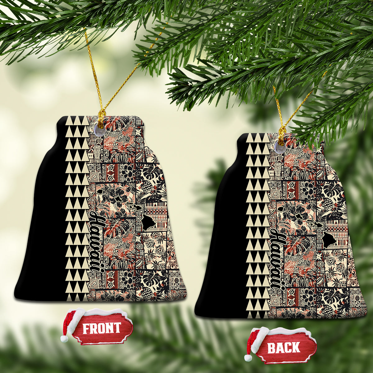 Hawaiian Quilt Ceramic Ornament Hibiscus Kakau Vintage Style - Wonder Print Shop