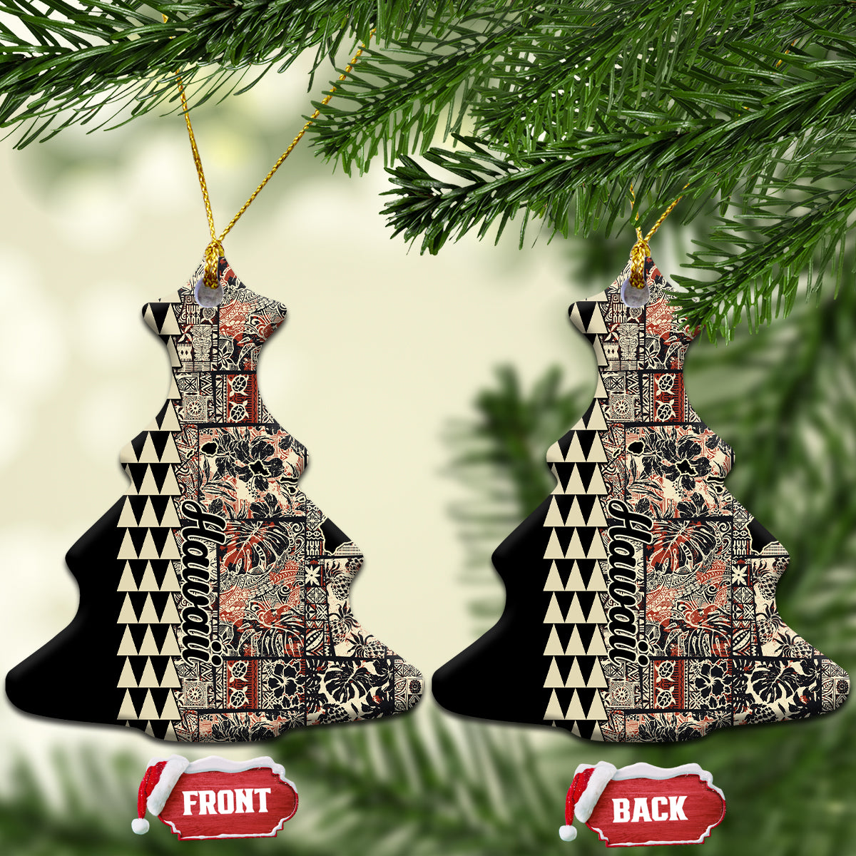 Hawaiian Quilt Ceramic Ornament Hibiscus Kakau Vintage Style - Wonder Print Shop