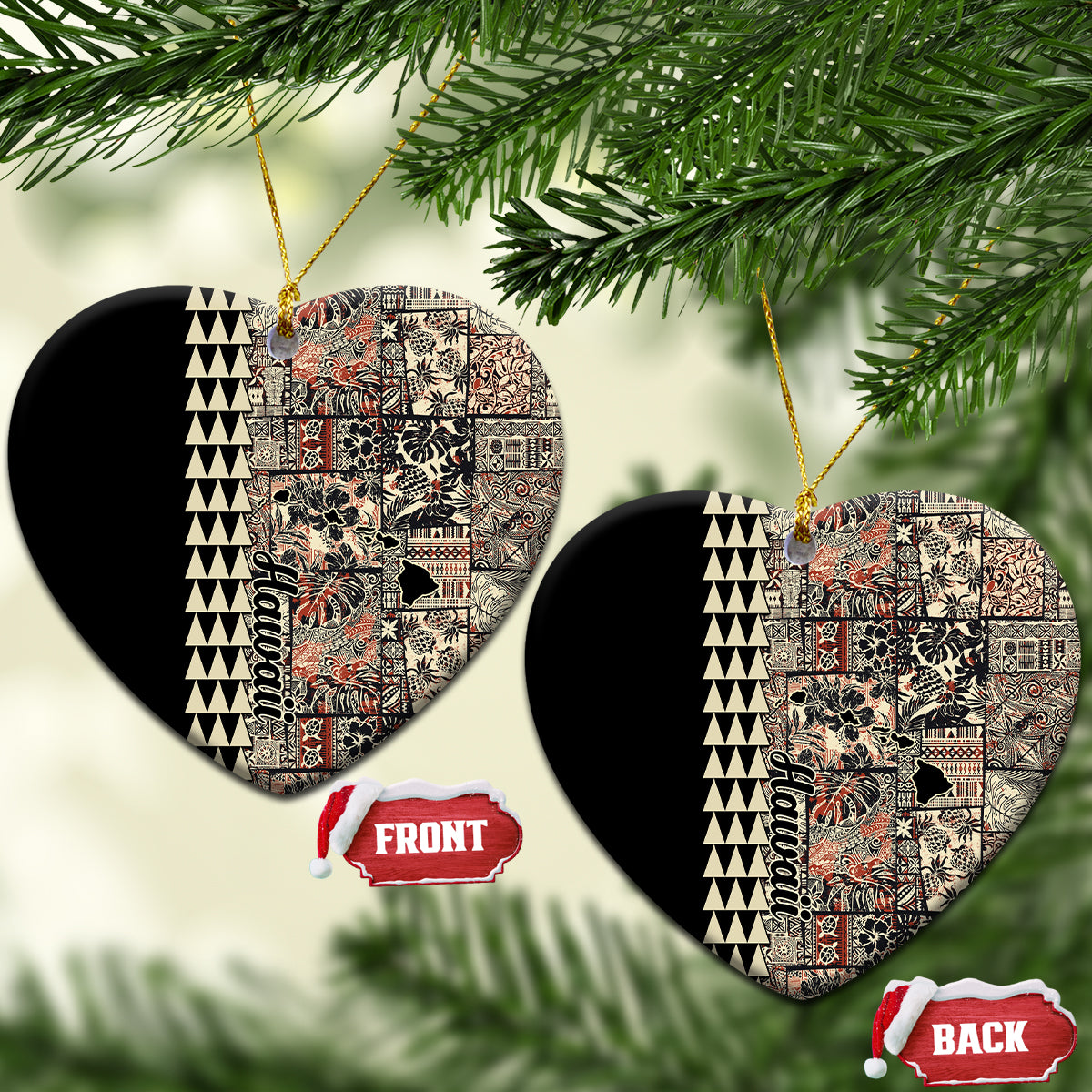 Hawaiian Quilt Ceramic Ornament Hibiscus Kakau Vintage Style - Wonder Print Shop