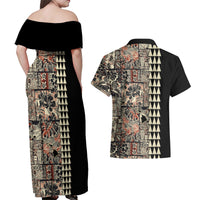 Hawaiian Quilt Couples Matching Off Shoulder Maxi Dress and Hawaiian Shirt Hibiscus Kakau Vintage Style - Wonder Print Shop
