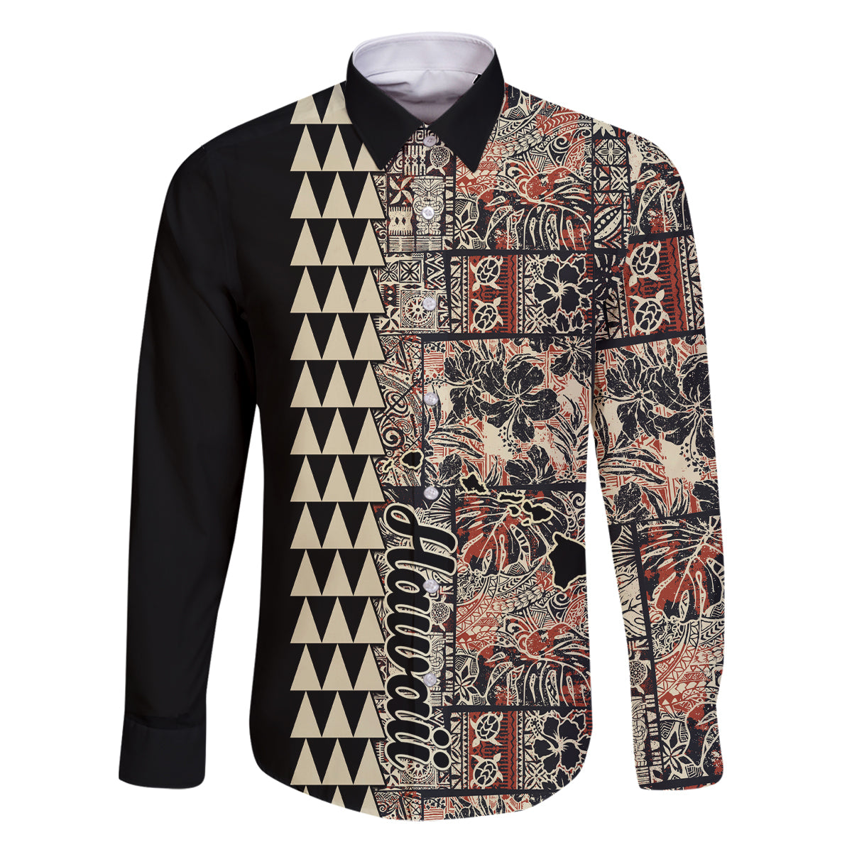 Hawaiian Quilt Family Matching Long Sleeve Bodycon Dress and Hawaiian Shirt Hibiscus Kakau Vintage Style - Wonder Print Shop