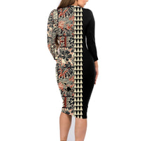 Hawaiian Quilt Family Matching Long Sleeve Bodycon Dress and Hawaiian Shirt Hibiscus Kakau Vintage Style - Wonder Print Shop