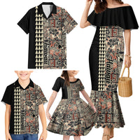 Hawaiian Quilt Family Matching Mermaid Dress and Hawaiian Shirt Hibiscus Kakau Vintage Style - Wonder Print Shop