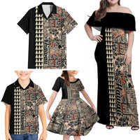 Hawaiian Quilt Family Matching Off Shoulder Maxi Dress and Hawaiian Shirt Hibiscus Kakau Vintage Style - Wonder Print Shop