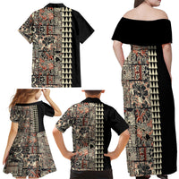 Hawaiian Quilt Family Matching Off Shoulder Maxi Dress and Hawaiian Shirt Hibiscus Kakau Vintage Style - Wonder Print Shop