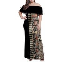 Hawaiian Quilt Family Matching Off Shoulder Maxi Dress and Hawaiian Shirt Hibiscus Kakau Vintage Style - Wonder Print Shop