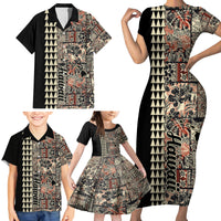 Hawaiian Quilt Family Matching Short Sleeve Bodycon Dress and Hawaiian Shirt Hibiscus Kakau Vintage Style - Wonder Print Shop