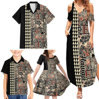 Hawaiian Quilt Family Matching Summer Maxi Dress and Hawaiian Shirt Hibiscus Kakau Vintage Style - Wonder Print Shop