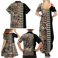 Hawaiian Quilt Family Matching Summer Maxi Dress and Hawaiian Shirt Hibiscus Kakau Vintage Style - Wonder Print Shop