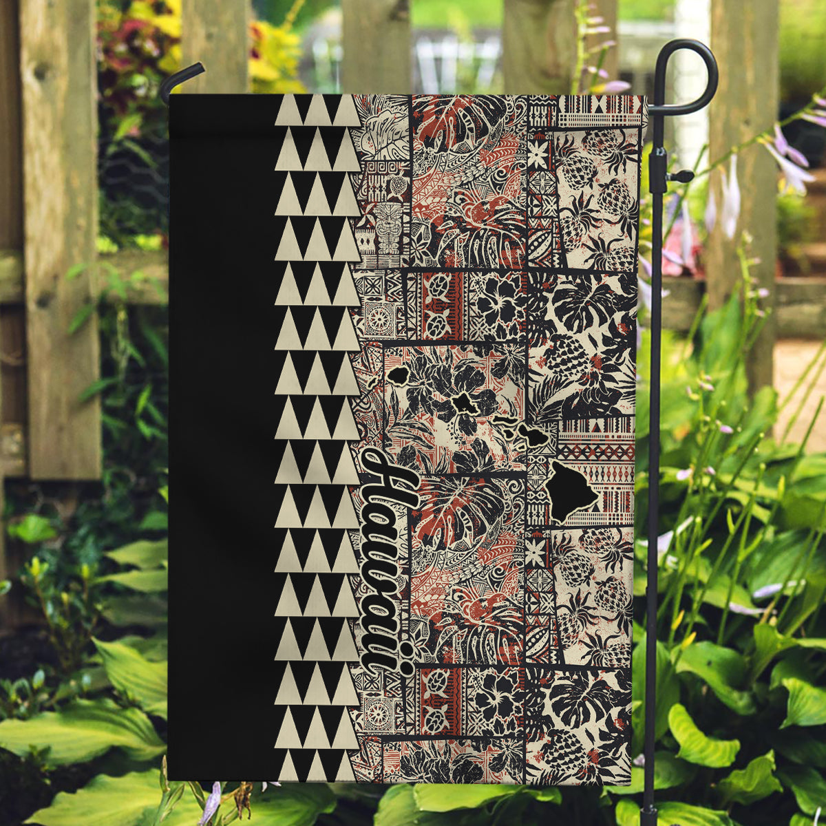 Hawaiian Quilt Garden Flag Hibiscus Kakau Vintage Style - Wonder Print Shop