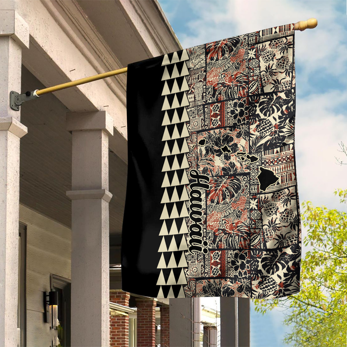 Hawaiian Quilt Garden Flag Hibiscus Kakau Vintage Style - Wonder Print Shop