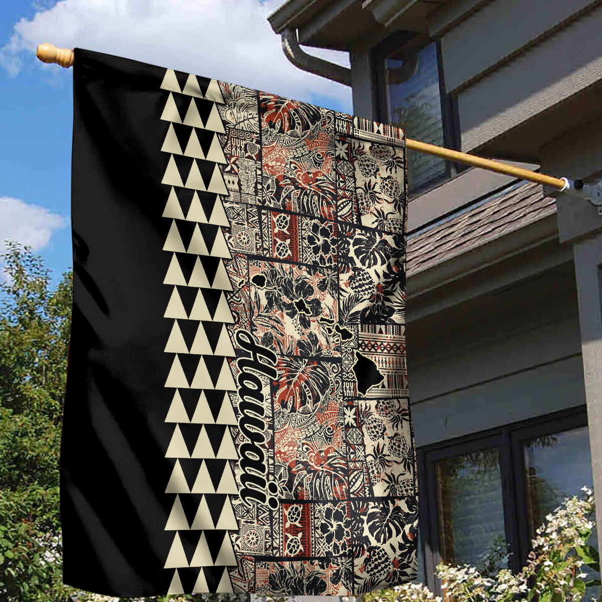Hawaiian Quilt Garden Flag Hibiscus Kakau Vintage Style - Wonder Print Shop