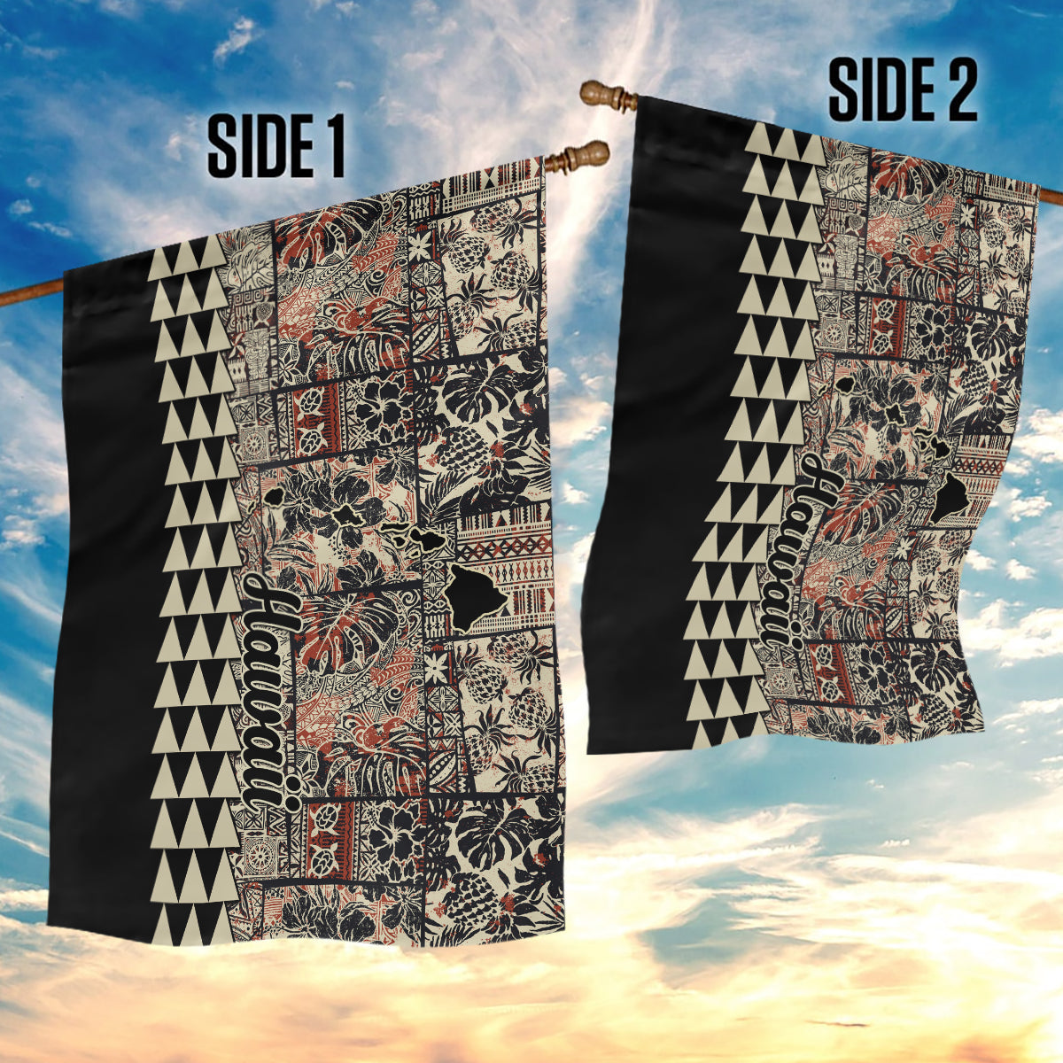 Hawaiian Quilt Garden Flag Hibiscus Kakau Vintage Style - Wonder Print Shop