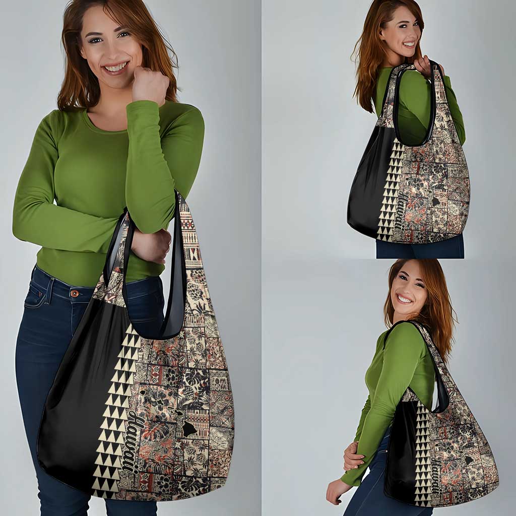 Hawaiian Quilt Grocery Bag Hibiscus Kakau Vintage Style