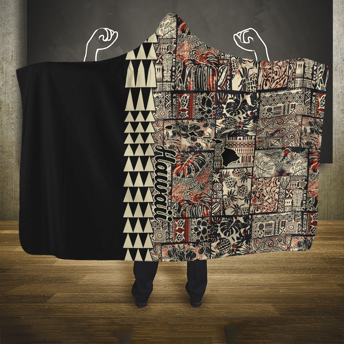 hawaiian-quilt-hooded-blanket-hibiscus-kakau-vintage-style