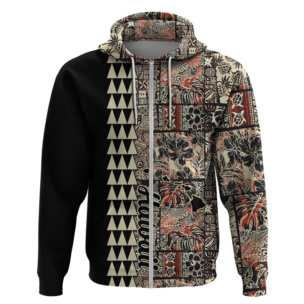 Hawaiian Quilt Hoodie Hibiscus Kakau Vintage Style - Wonder Print Shop