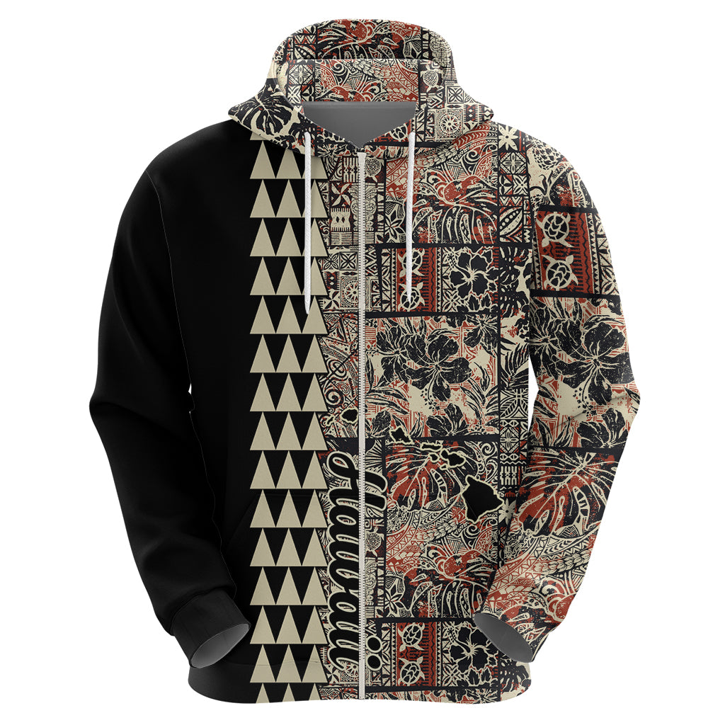 Hawaiian Quilt Hoodie Hibiscus Kakau Vintage Style - Wonder Print Shop