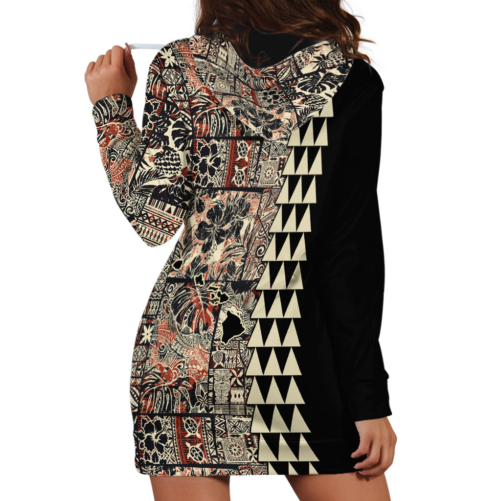 Hawaiian Quilt Hoodie Dress Hibiscus Kakau Vintage Style - Wonder Print Shop