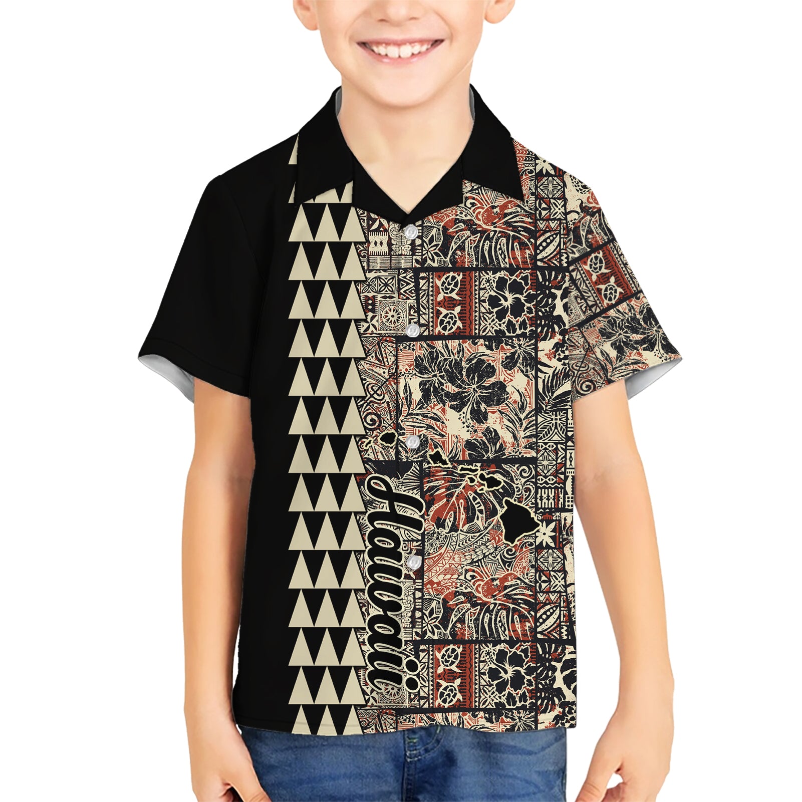 Hawaiian Quilt Kid Hawaiian Shirt Hibiscus Kakau Vintage Style - Wonder Print Shop