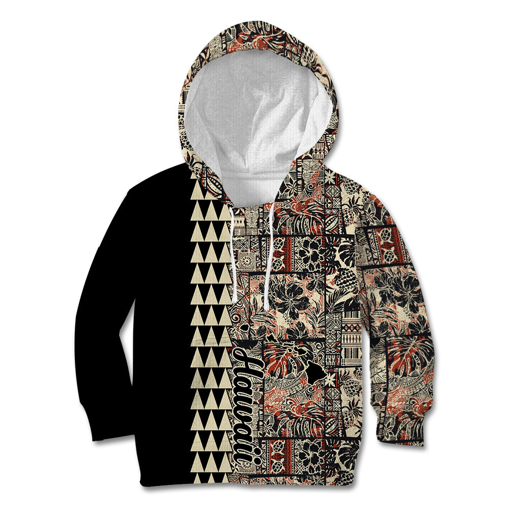 Hawaiian Quilt Kid Hoodie Hibiscus Kakau Vintage Style - Wonder Print Shop