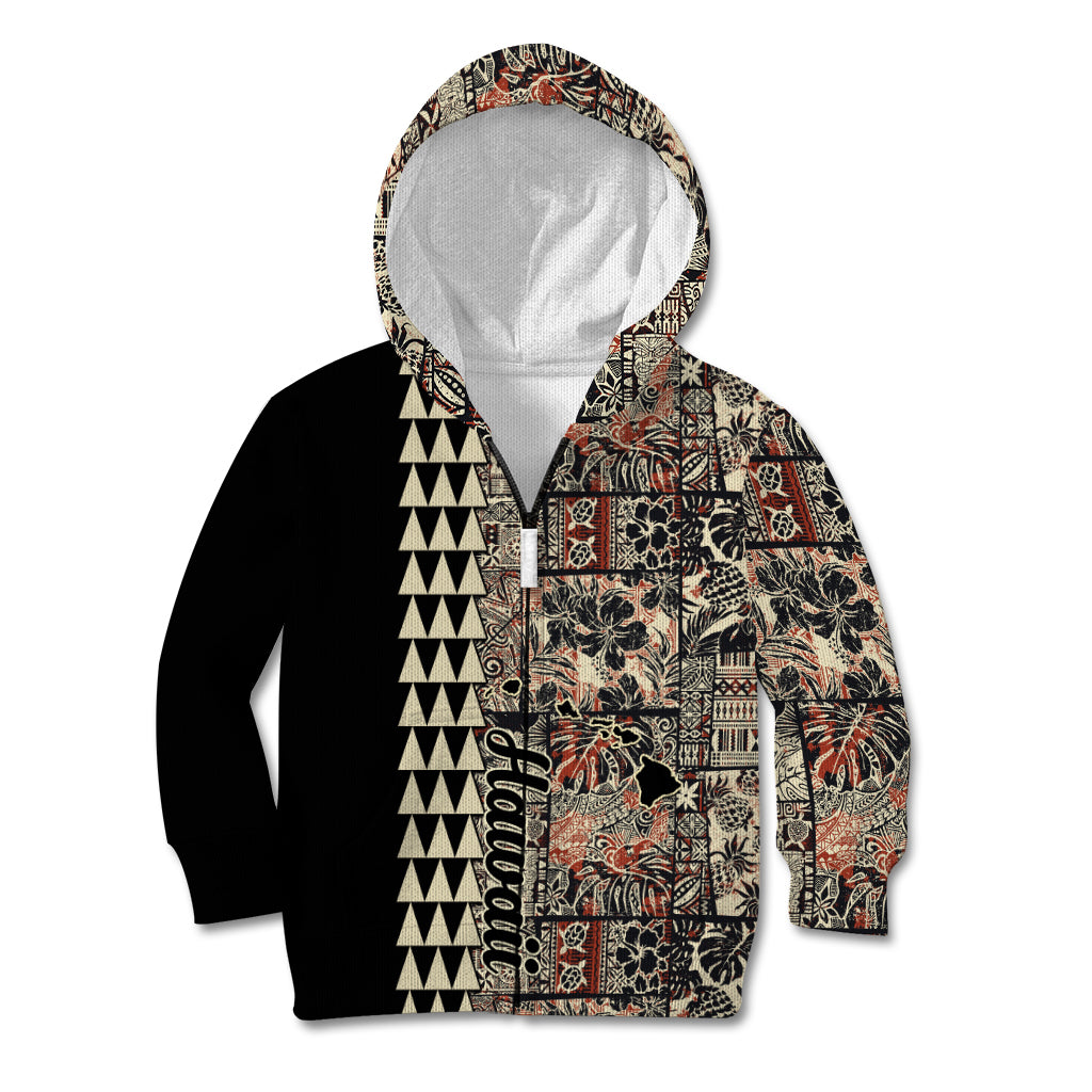 Hawaiian Quilt Kid Hoodie Hibiscus Kakau Vintage Style - Wonder Print Shop