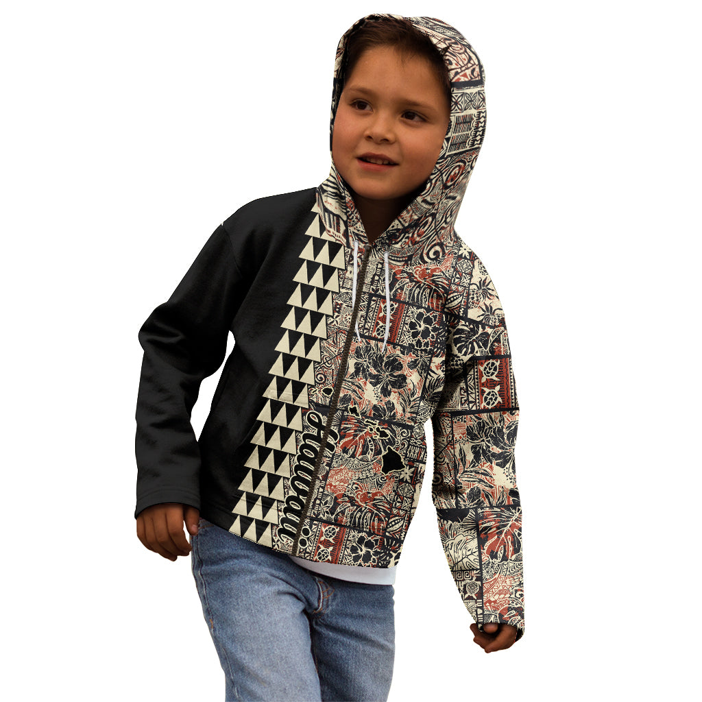 Hawaiian Quilt Kid Hoodie Hibiscus Kakau Vintage Style - Wonder Print Shop