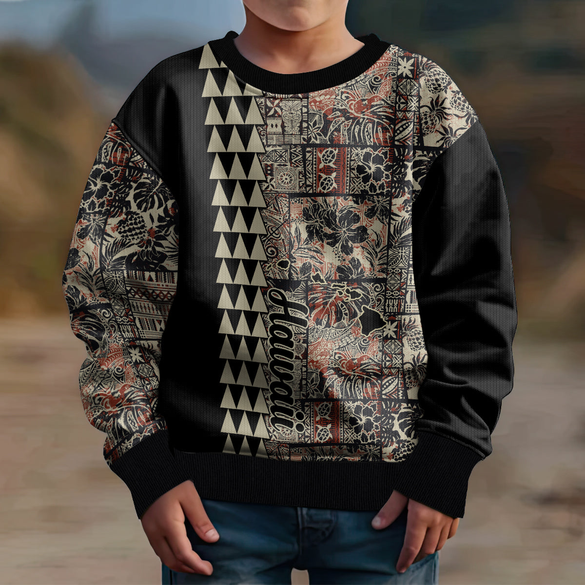 Hawaii Quilt Kid Ugly Christmas Sweater Hibiscus Kakau Vintage Style - Wonder Print Shop