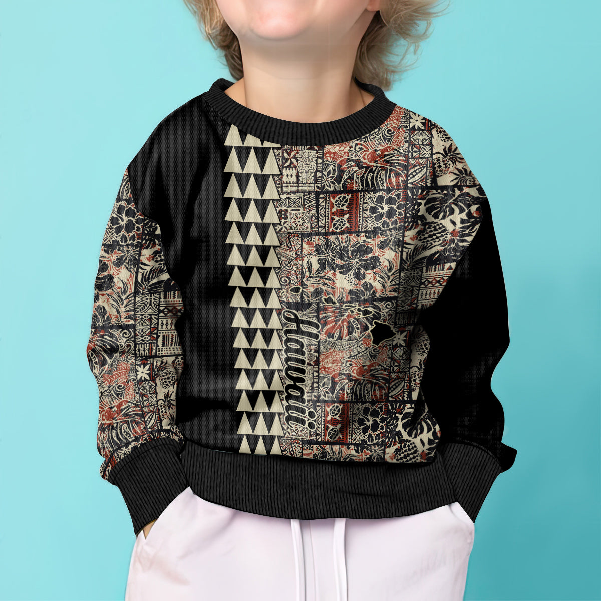 Hawaii Quilt Kid Ugly Christmas Sweater Hibiscus Kakau Vintage Style - Wonder Print Shop