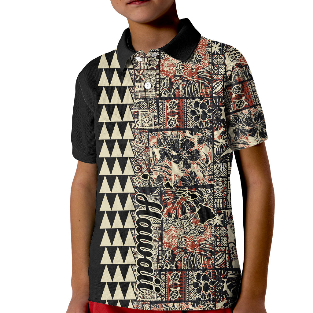Hawaiian Quilt Kid Polo Shirt Hibiscus Kakau Vintage Style - Wonder Print Shop