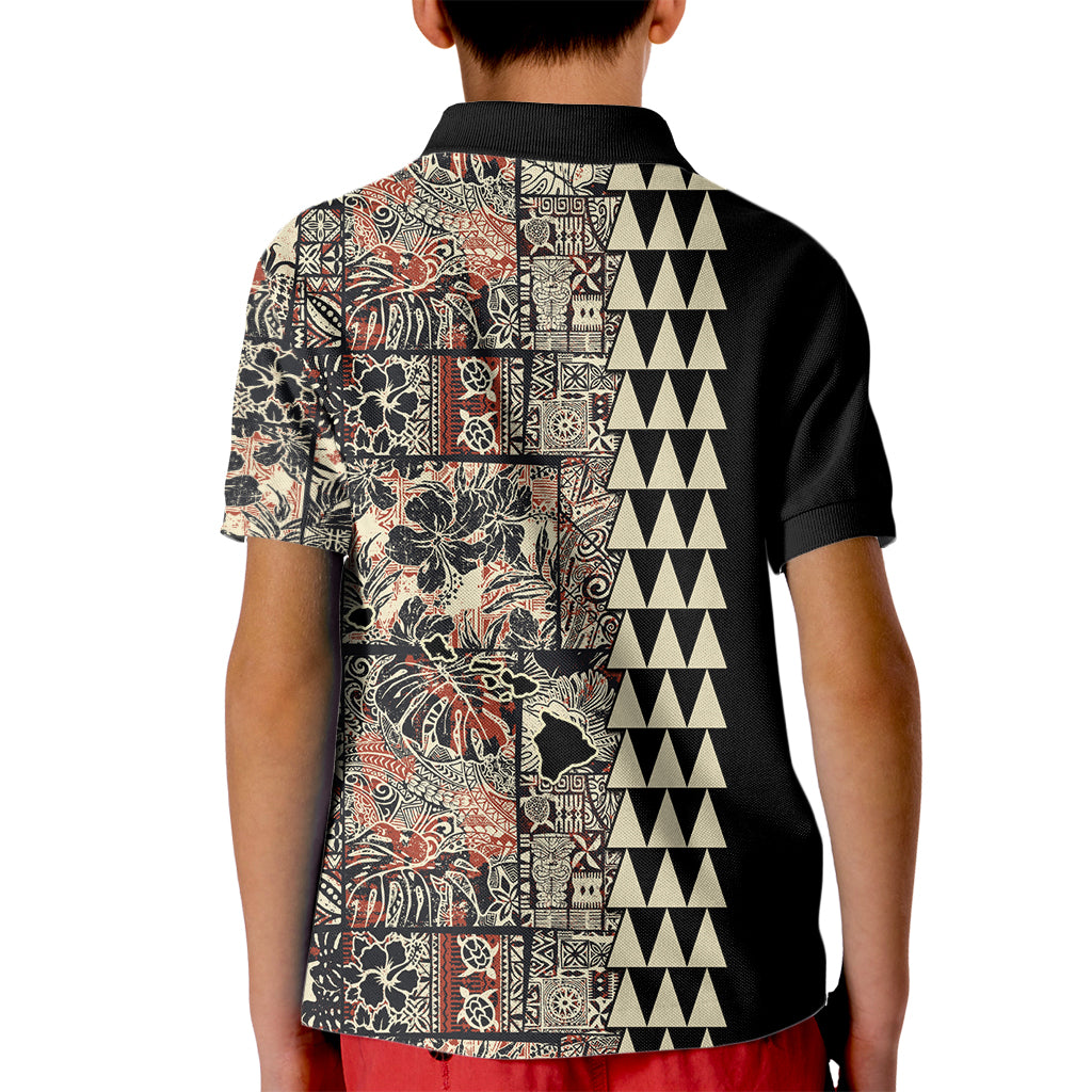 Hawaiian Quilt Kid Polo Shirt Hibiscus Kakau Vintage Style - Wonder Print Shop