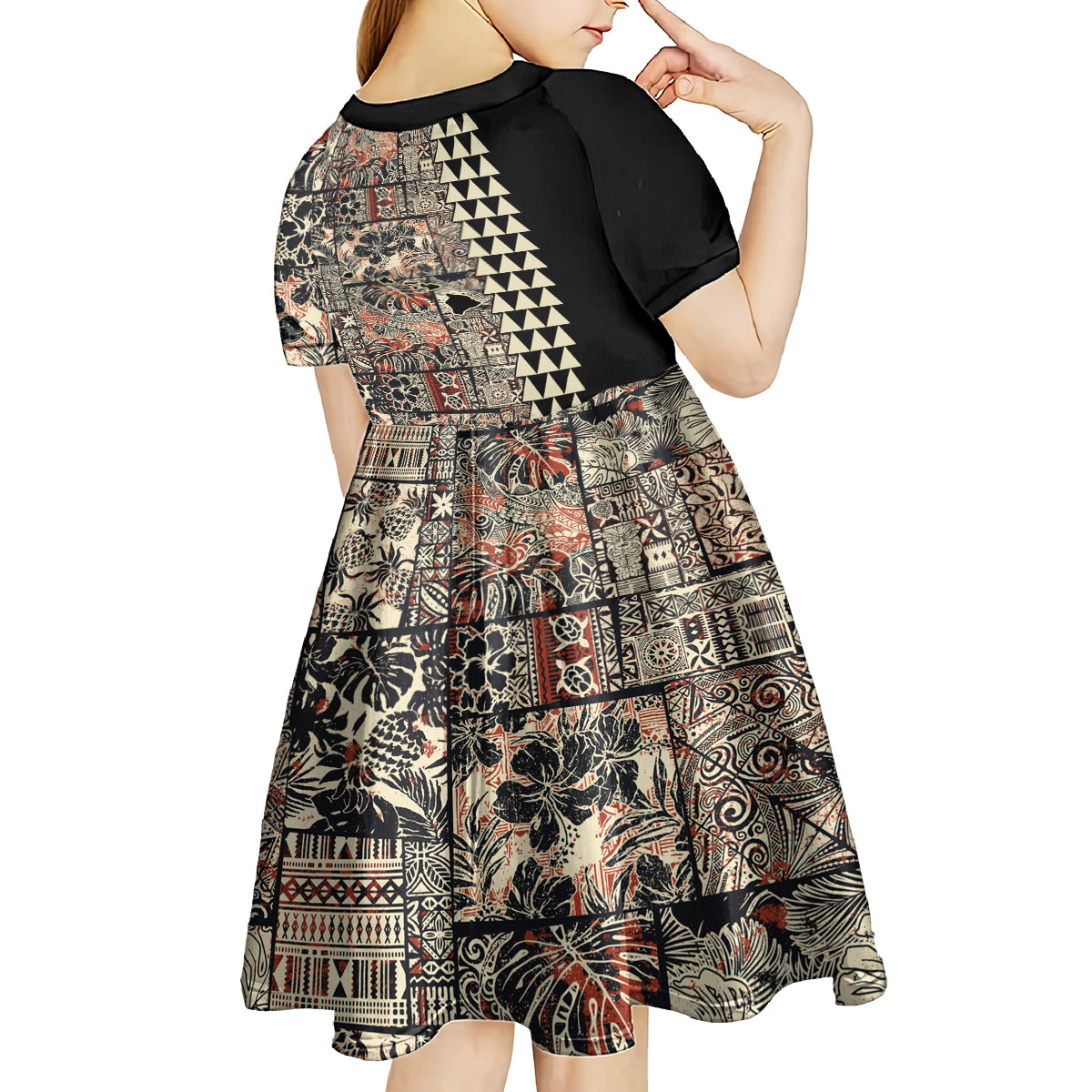 Hawaiian Quilt Kid Short Sleeve Dress Hibiscus Kakau Vintage Style - Wonder Print Shop