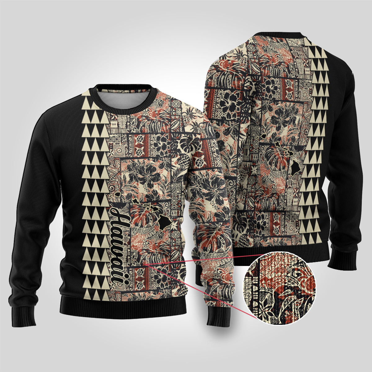 Hawaii Quilt Ugly Christmas Sweater Hibiscus Kakau Vintage Style - Wonder Print Shop