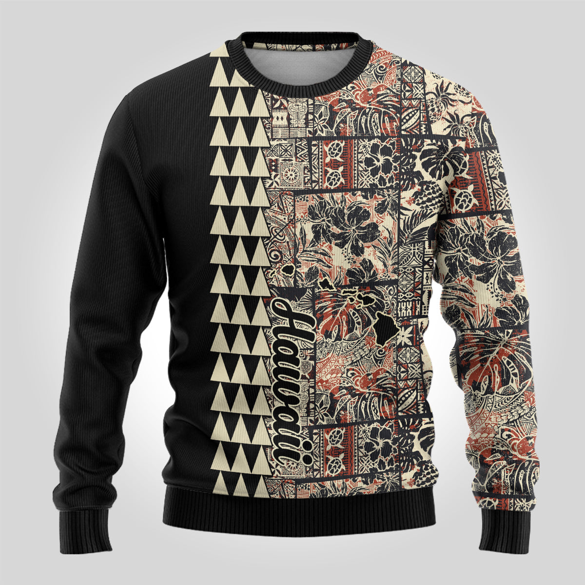 Hawaii Quilt Ugly Christmas Sweater Hibiscus Kakau Vintage Style - Wonder Print Shop