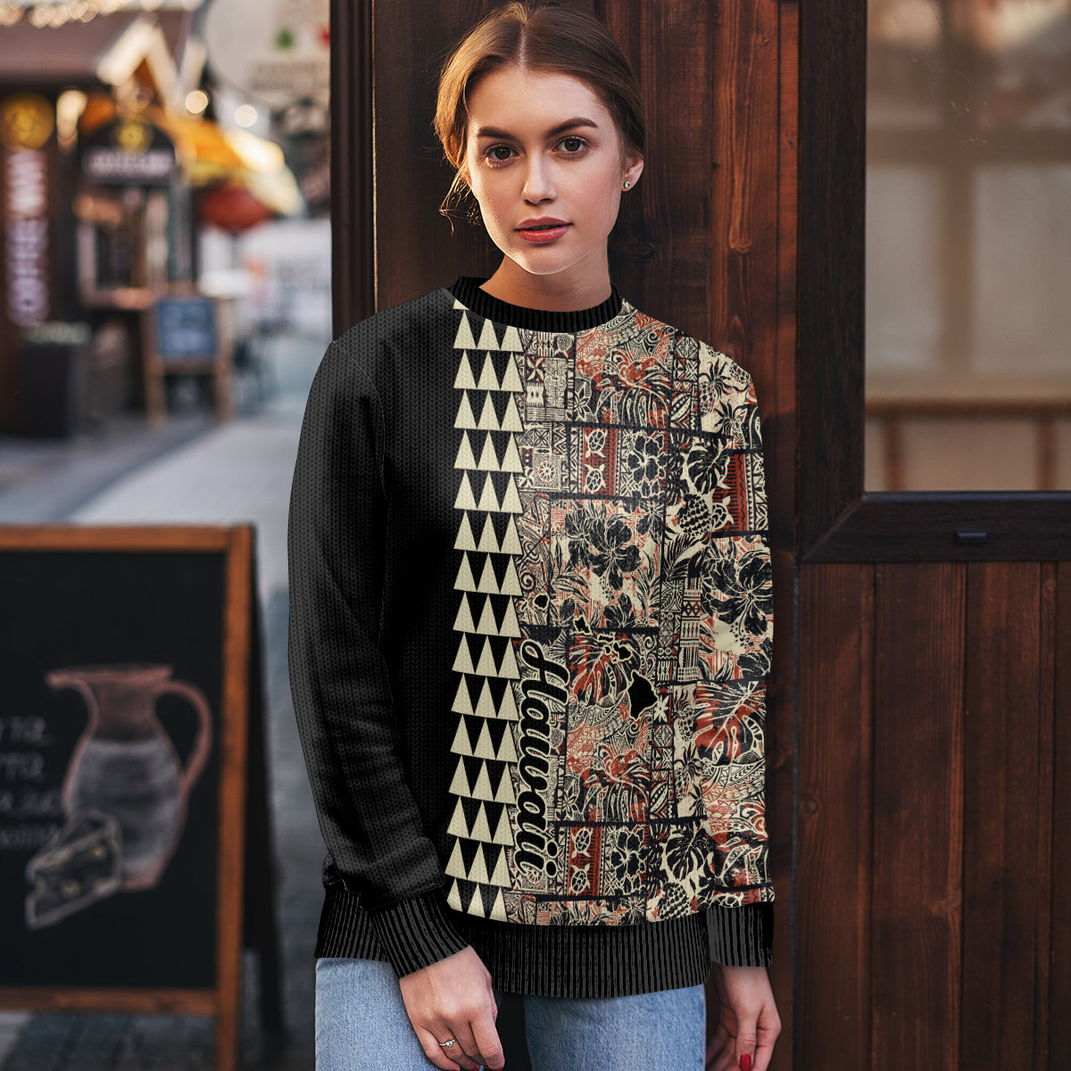 Hawaii Quilt Ugly Christmas Sweater Hibiscus Kakau Vintage Style - Wonder Print Shop