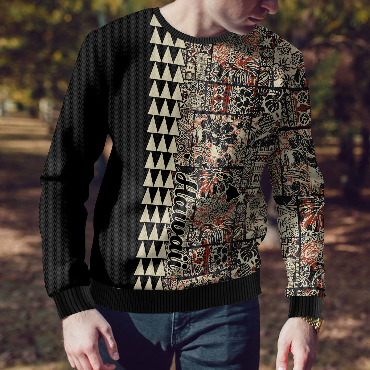 Hawaii Quilt Ugly Christmas Sweater Hibiscus Kakau Vintage Style - Wonder Print Shop