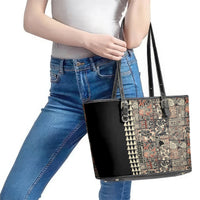 Hawaiian Quilt Leather Tote Bag Hibiscus Kakau Vintage Style - Wonder Print Shop
